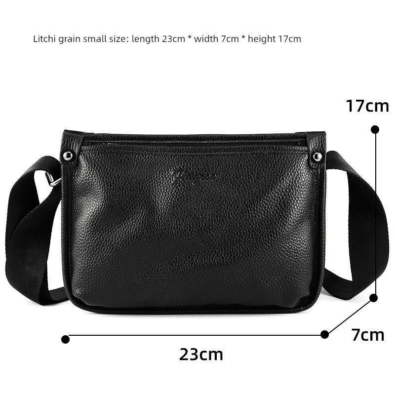 

Genuine Leather Men Large Capacity Casual Shoulder Bag Black litchi small size