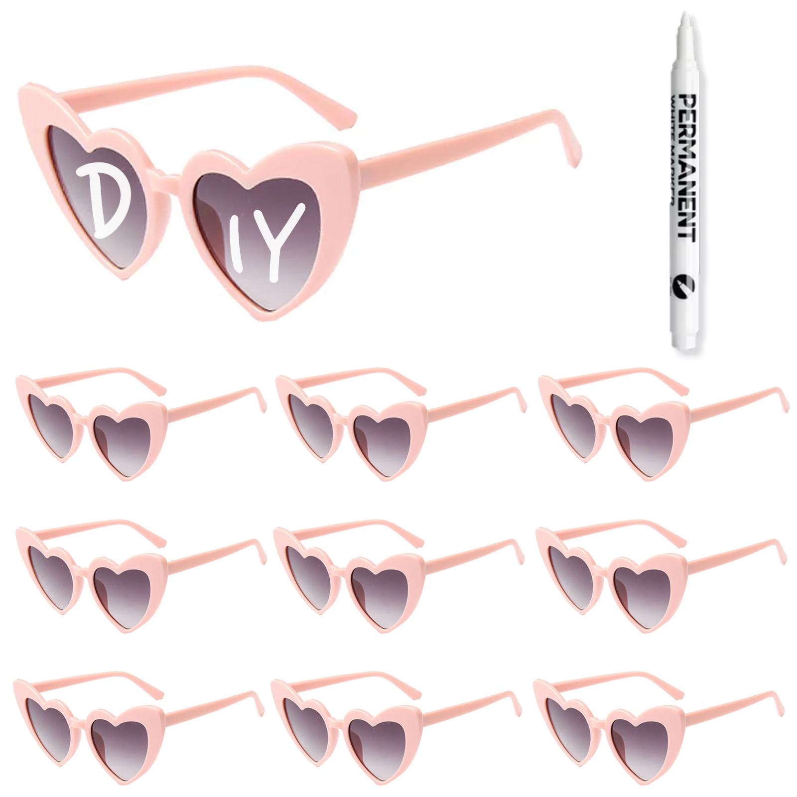 

100-10Pcs DIY Wedding Sunglasses Personalised Heart Sunglasses with Pen Bachelorette Party Glasses Bridesmaid Gifts for Guests 10Pcs glasses 1pen