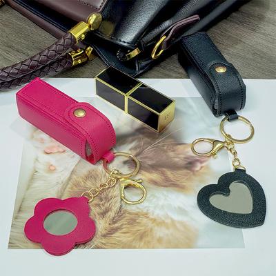 Leather Lipstick Storage Pendant, Lip Balm Keychain Pendant, Portable Mini Lipstick, Mirror Bag, Simple.
