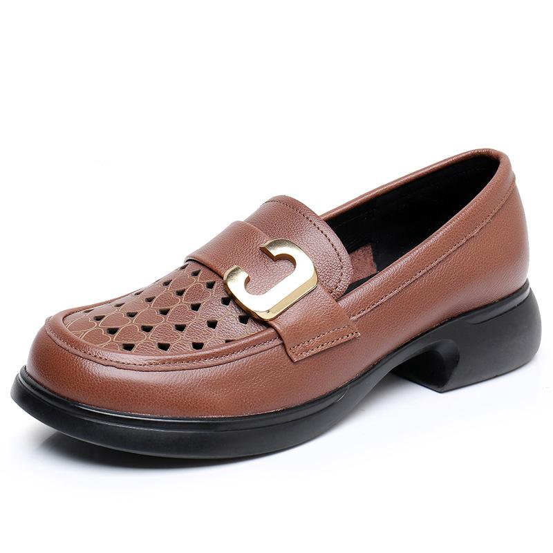 

Модная GKTINOO 2025 Летняя Весенняя Обувь Женская Натуральная Кожа Женские Туфли-Лодочки Леди Мягкая Подошва Платформа Перфорированные Британские Лоферы Женская Обувь 43 коричневый