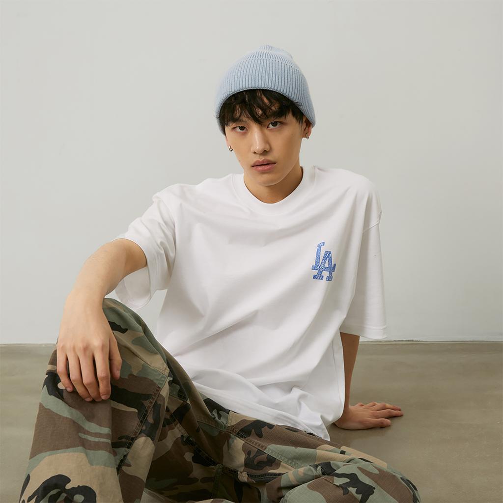 New MLB Base Logo T Shirts Unisex Ecru 3ATSU0143-07WHS