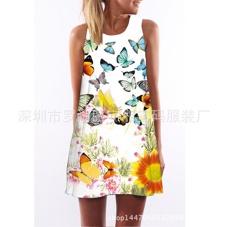 Europe Station Europe and the United States new digital printing crew neck hot-selling dress