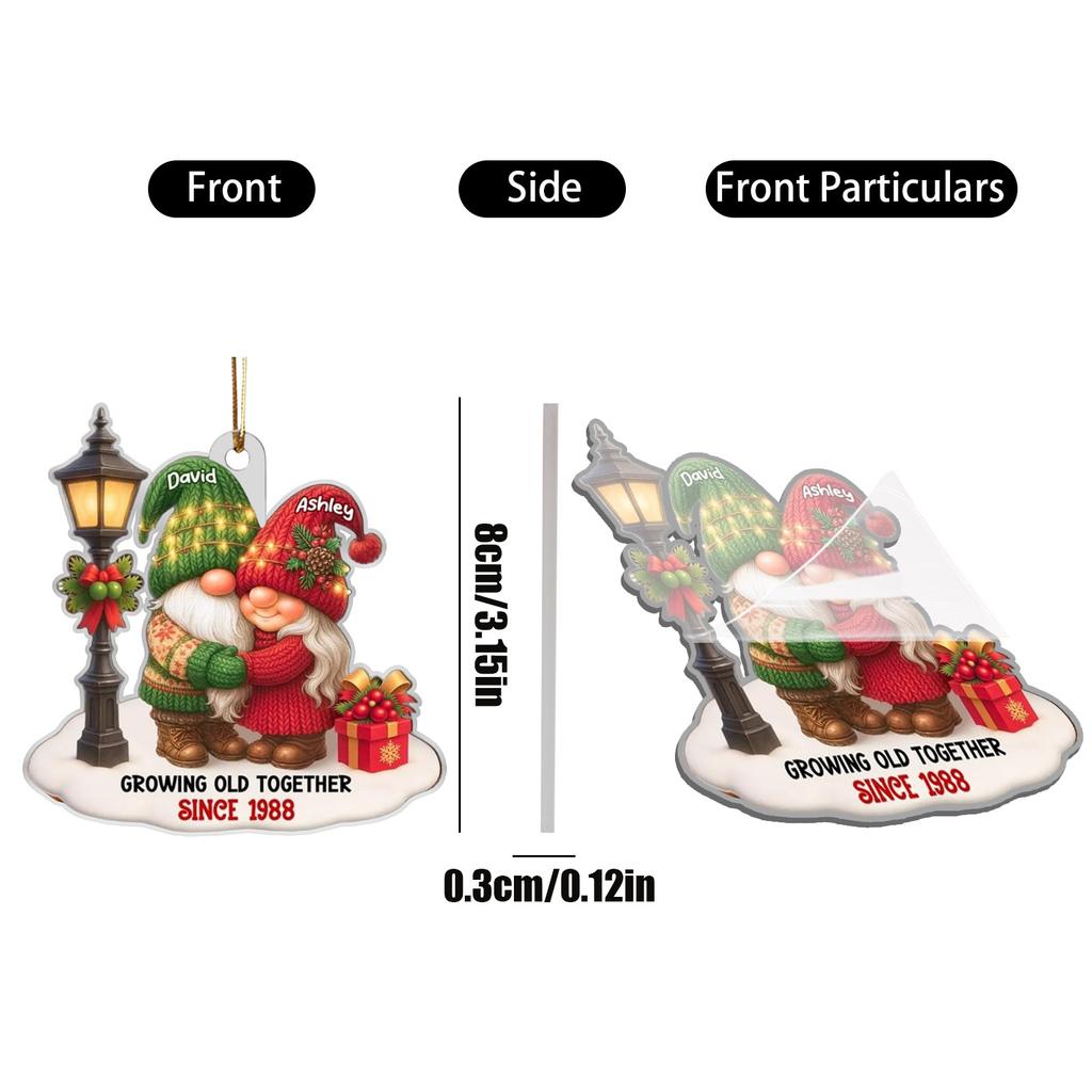 Personalized Growing Old Together Acrylic Decoration, Gnome Christmas Couple Decoration  Christmas Tree Ornament, Christmas Gift For Husband Or Wife