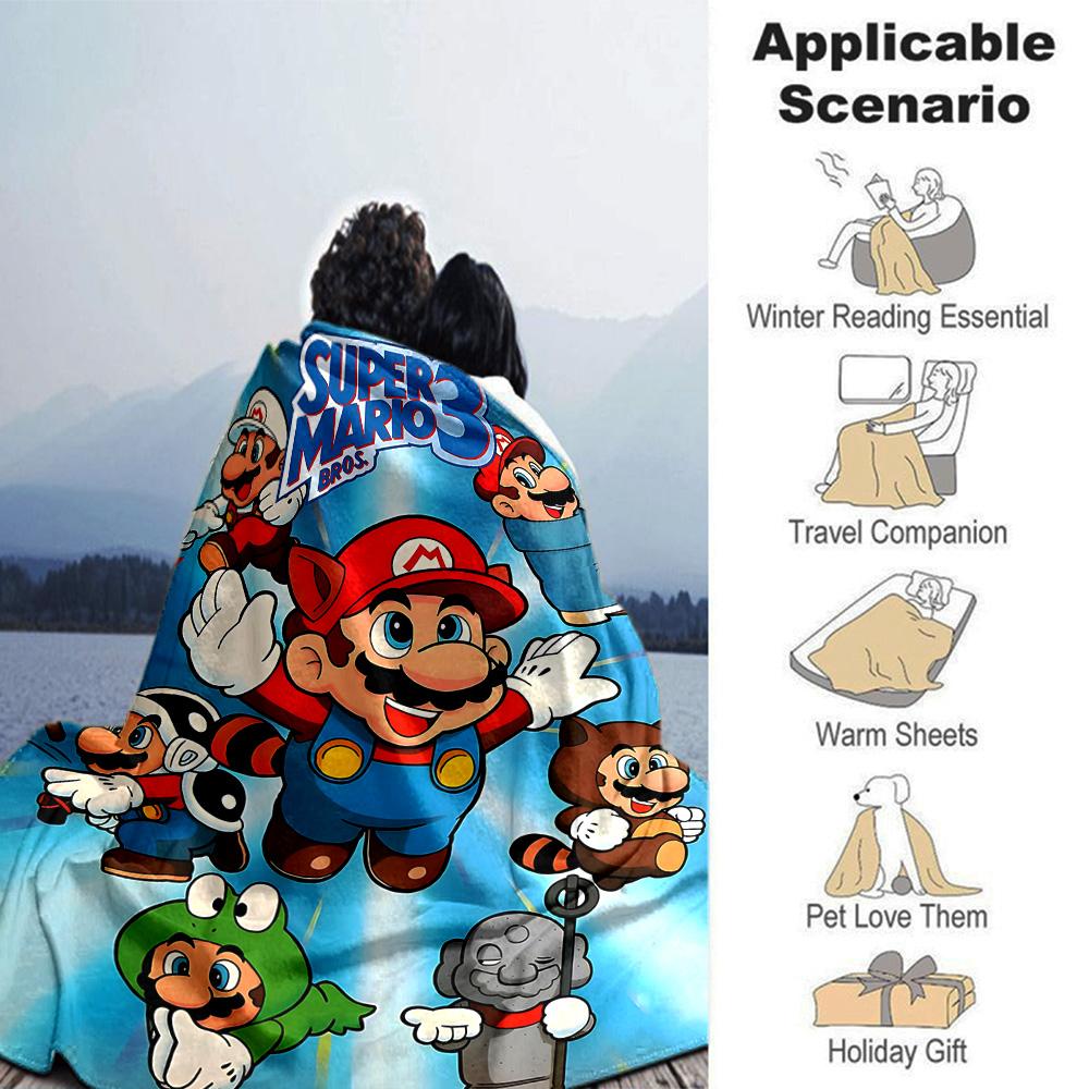 Super Mario Bros Adventure Flannel Blanket Super Soft Warm Cozy Blanket For Sofa Bed Office Travel Allseason Home Decor Gift