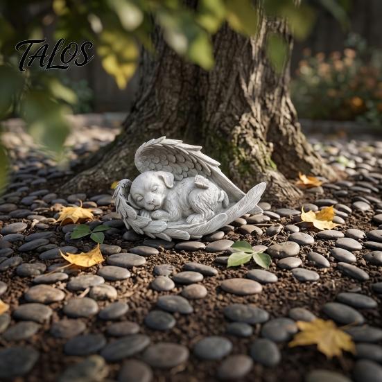 Resin Angel Wing Decor Pet Memorial Statue with Wings, Dog/Cat Durable Miniature Sculpture, Weather Resistant Commemorative Ornament for Outdoor