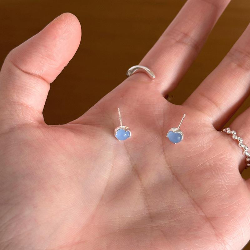 Fresh Silver  Round Blue Crystal Earings Stud Simple Design New In Light Luxury Exquisite Earrings for Women Party