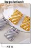 Qiong Yao Geometric Ribbed Stud Earrings, Gold-Plated Stainless Steel, Hypoallergenic Fashionable Jewelry