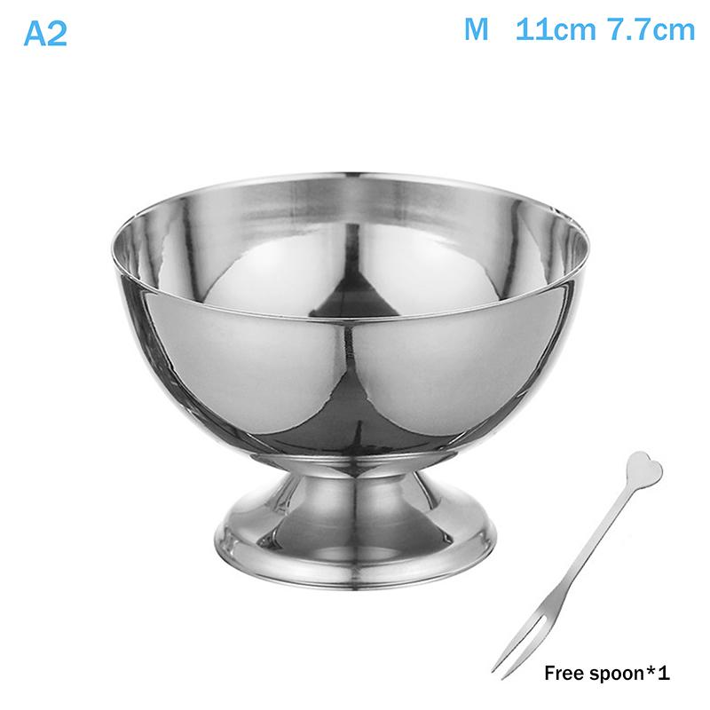Stainless Steel Ice Cream Cup Gold Silver Safe Salad Cup with Dessert Bowl And Ice Cream Spoon Kitchen Accessory for Household