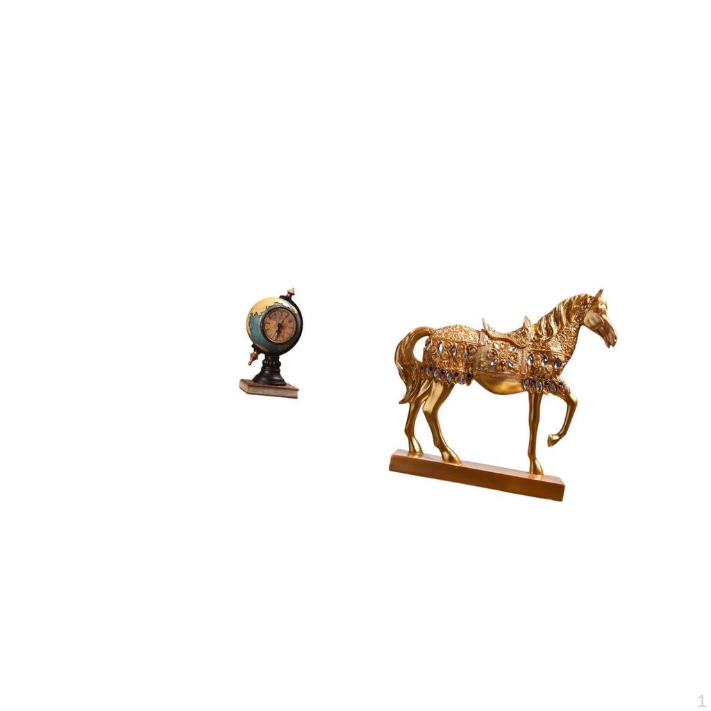 Modern Horse Globe Statue Desk Clock Art Craft Ornament Animal Sculpture Resin Figurine Collectible