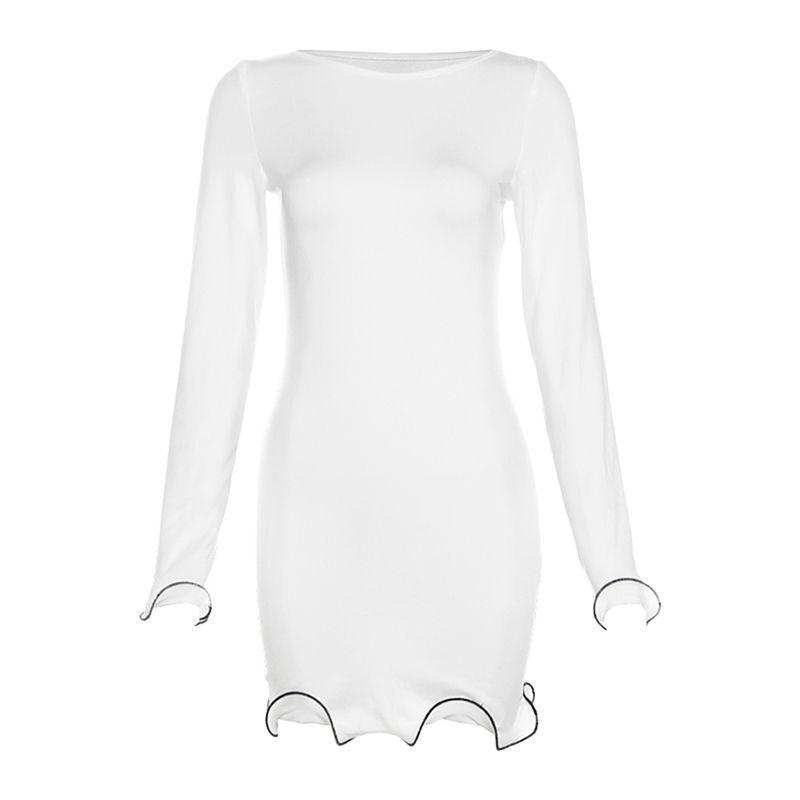 

Sisjuly Элегантное платье с волнистым краем, стройнящее фигуру White S