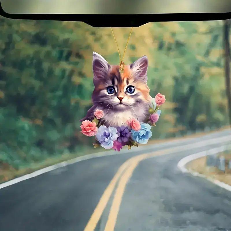 Cute Cartoon Acrylic Cat Flower Pendant Ideal For Car Decoration Accessories