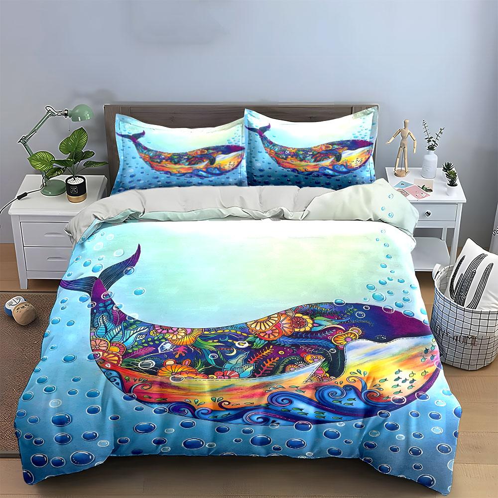 Colorful Whale Art Three-Piece Decor  Multiple Sizes Kid S And Adults  Bedroom Exquisite 3Pc Bedding Set, Gift EU Twin 135X200cm&set