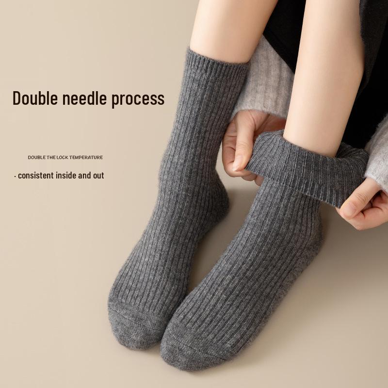 Melaude Women's Wool Knee-High Socks - Spring & Autumn Style, Thickened Double-Needle, Plus Velvet, Warm Postpartum Socks