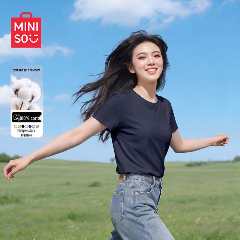 MINISO Women s 2026 Summer Pure Cotton Loose Short-Sleeve T-Shirt L