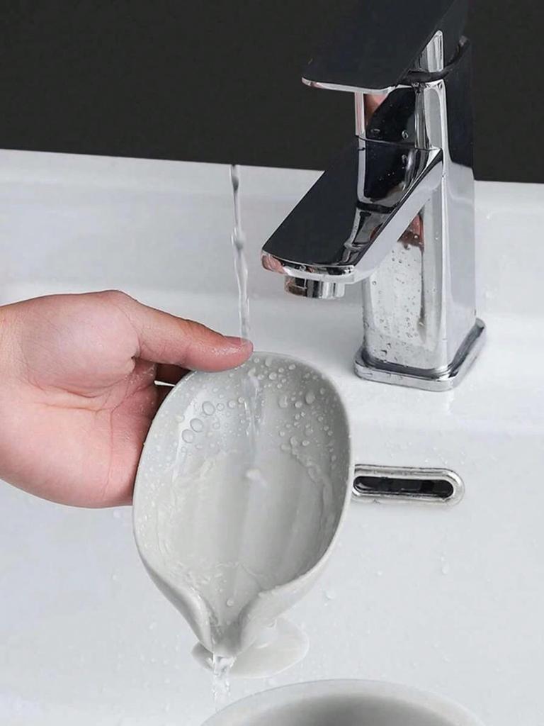 1PC Plastic Soap Holder, Leaf Shaped Soap Holder, Suction Cup, Flowing Soap Tray, Soap Box, Fashionable Soap Tray, Bathroom Soap