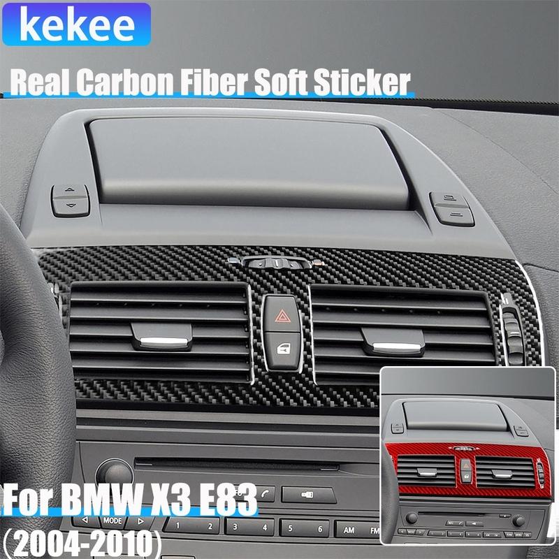Real Carbon Fiber Car Accessories Center Air Vent Trim Cover Soft Sticker For BMW X3 E83 2004 2005 2006 2007 2008 2009 2010