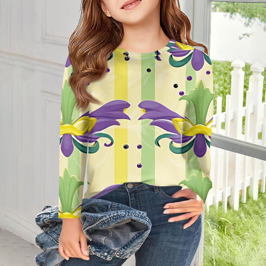 Dívčí trička s dlouhým rukávem Dětské podzimní topy Kulatý výstřih Potištěná základní trička