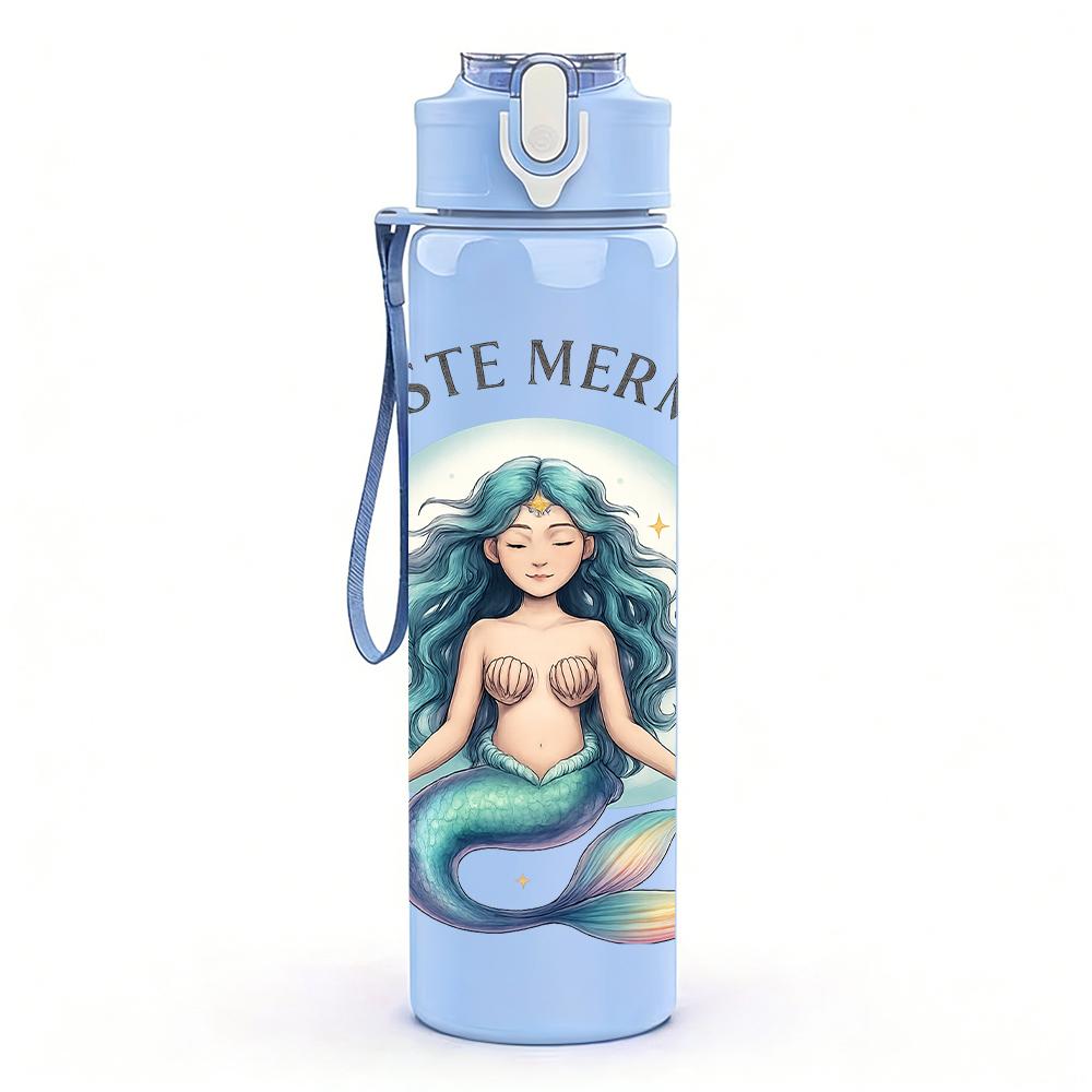 1PC Mermaid Namaste Graphic,750ml Color Plastic Sports Water Bottle,Leakproof Flip Straw Lid,Suitable for Sports Office Home Use