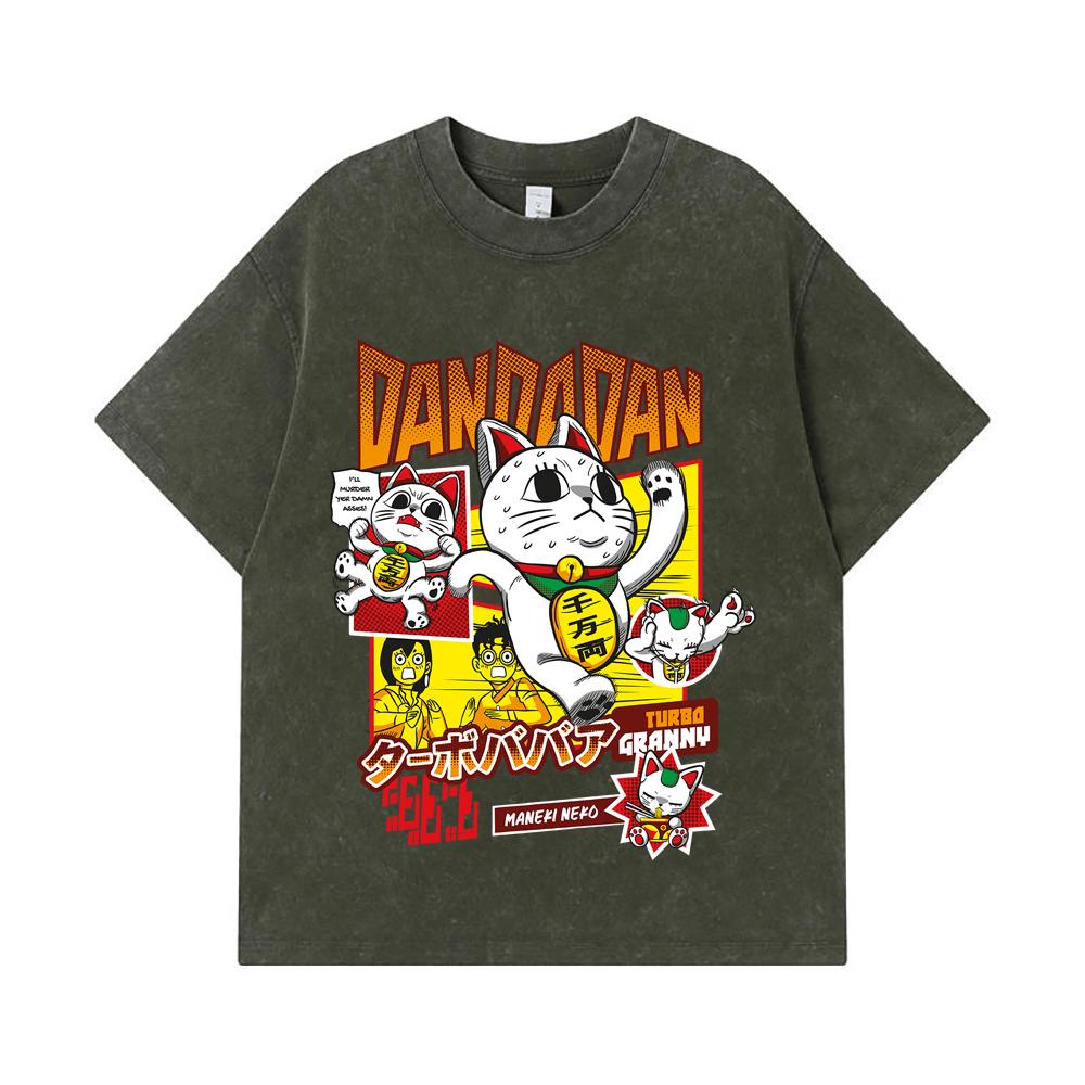 

275 GSM Washed T-shirts 100% Cotton Dandadan V31 Turbo Granny Print Unisex Heavy Cotton T Shirt S