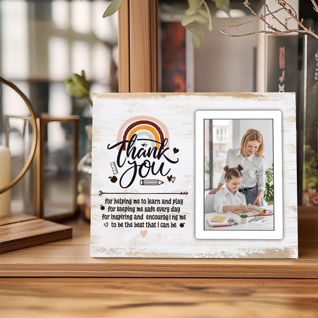 Teacher Appreciation Gifts for Teacher Mentor Tutor Coach Picture Frame with "Thank You for Helping Me Grow" Quote, Wooden Photo Frame for Retirement