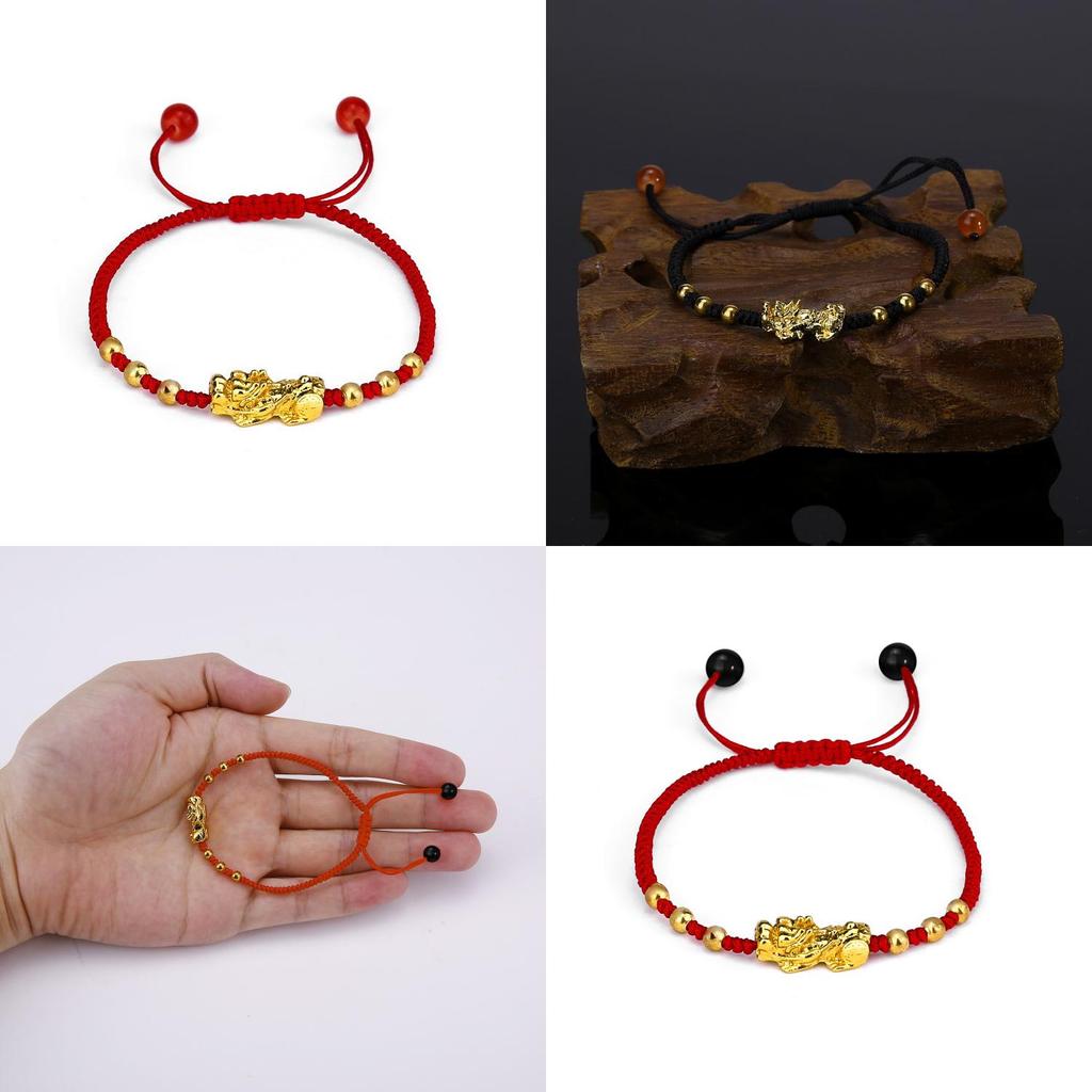 Unisex Alloy Pi Xiu Charm Bracelet With Red String Adjustable For Casual Wear