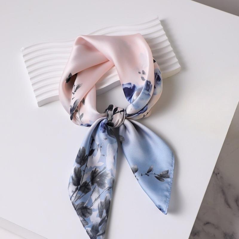 

68см Розовый Голубой Цветочный Принт Шарф Женский Весенне-Летний Новый Шарф из Искусственного Шелка Свежий и Универсальный Головной Платок Шаль