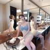 Nightclub Sexy Low-cut Suspender Dress for Women's Small Temperament Color Matching Waist and Thin Pleated Hip Skirt