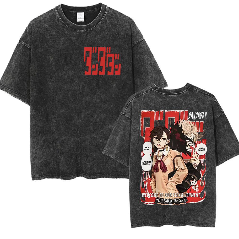 Japan Anime Dandadan Okarun Graphic T Shirt Men Women Vintage Washed T-shirt Top Fashion High Quality Cotton T-shirts Streetwear S
