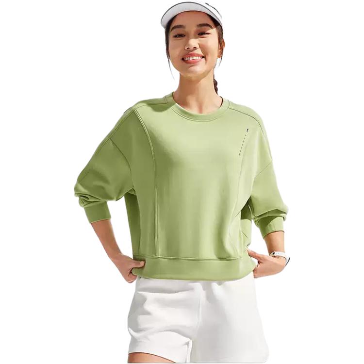 Li Ning Fitness Series Rundhals-Pullover Buchstaben Langarm-Sweatshirt Damen Sweatshirt Fresh-Moosgrün AWDV068-7