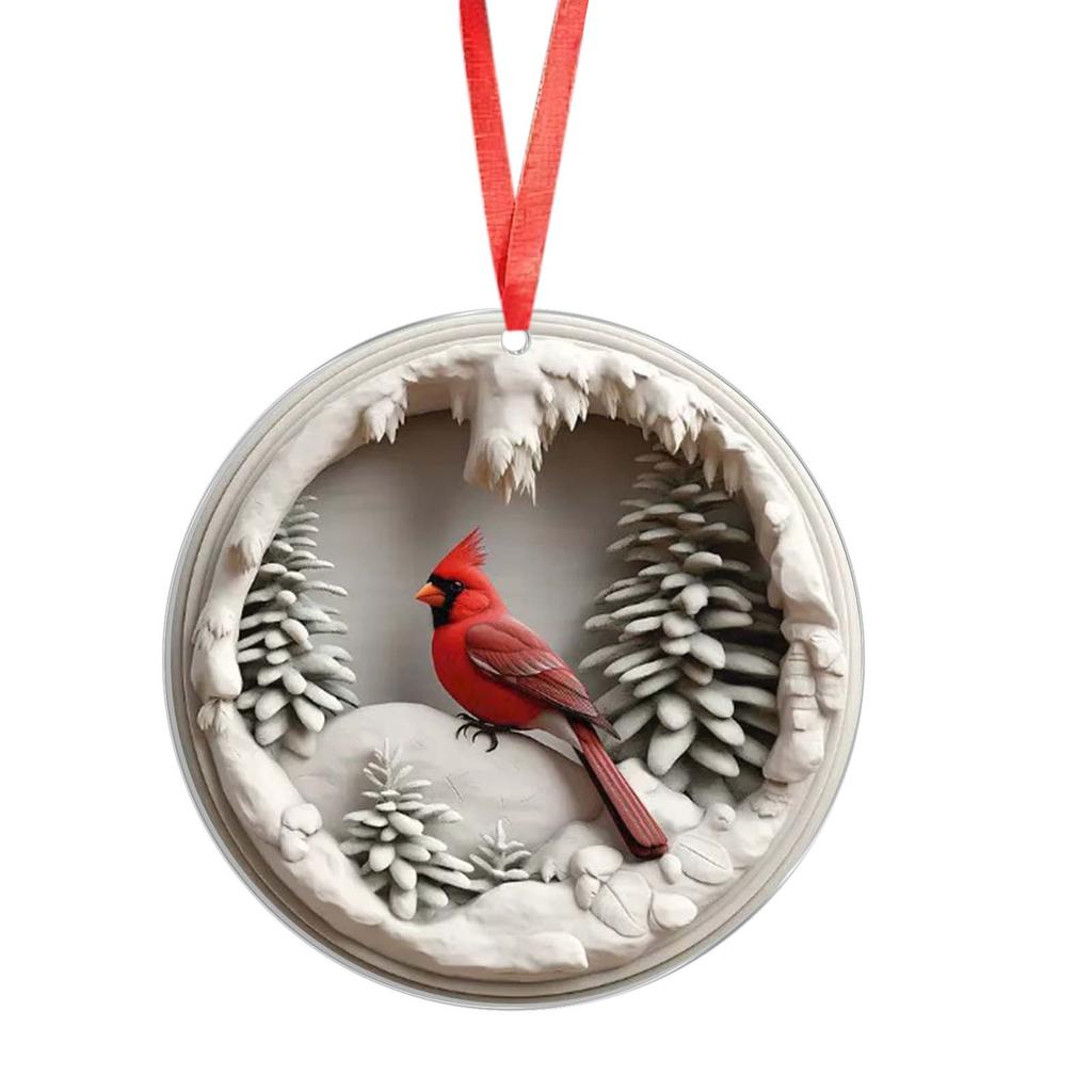 2D Acrylic Flat Pendants, Deer-shaped, Red Bird Ornaments, Christmas Tree Decorations