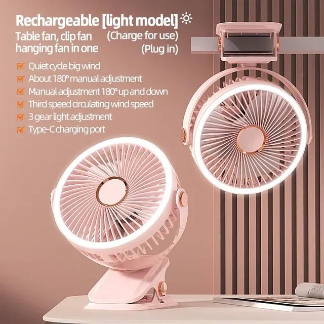 Ventilatore da campeggio da 8000 mAh Circolatore d'aria portatile da tavolo ricaricabile Ventilatore elettrico da soffitto senza fili con ventilatore domestico a clip con luce a LED