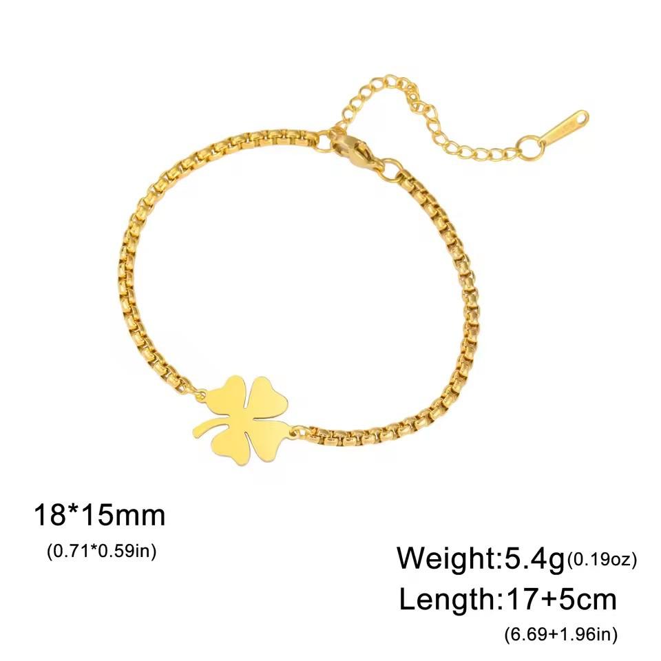 Simple And Stylish Four Leaf Clover Double Layer Couple Bracelet Irish Lucky Symbol Jewelry Gift