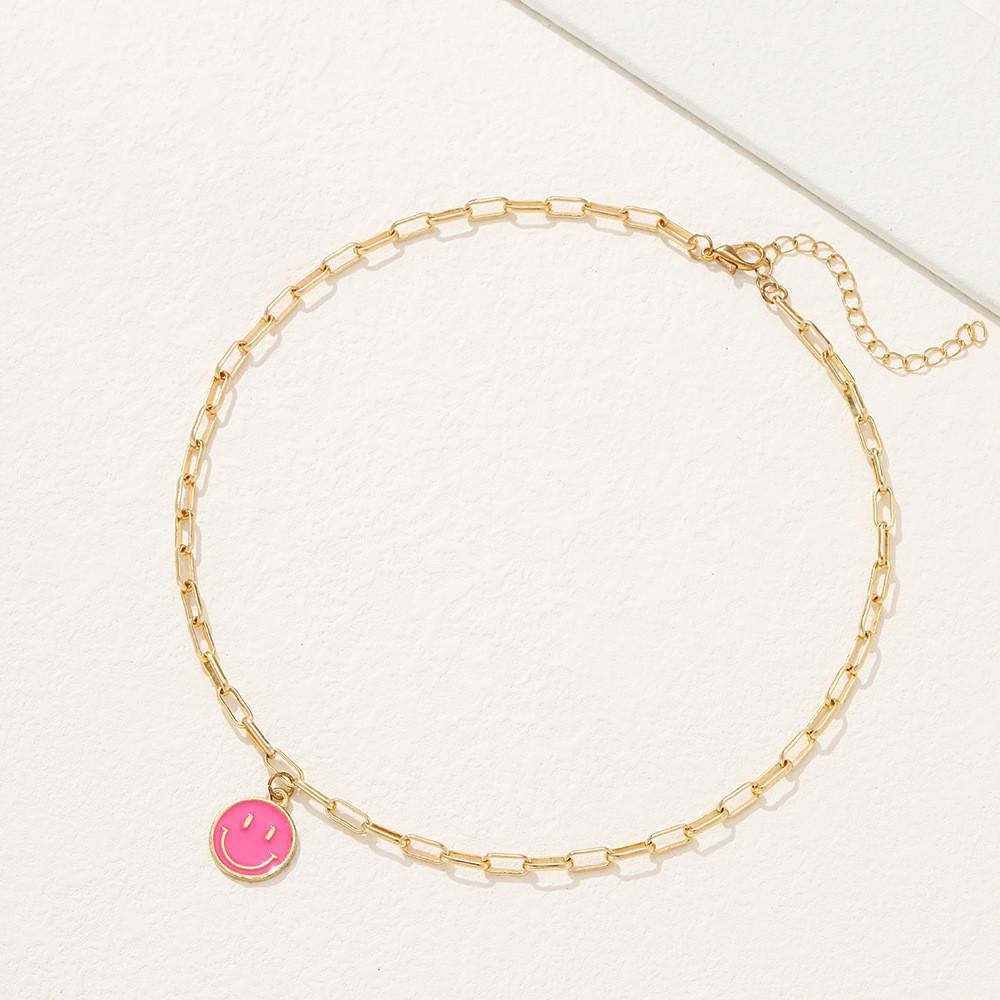 Trendy Alloy Smiley Face Necklace With Colorful Geometric Design For Stylish Fashion