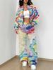 Color Tie-Dye Autumn And Winter New European And American Women'S Clothing Striped Printing Suit Women