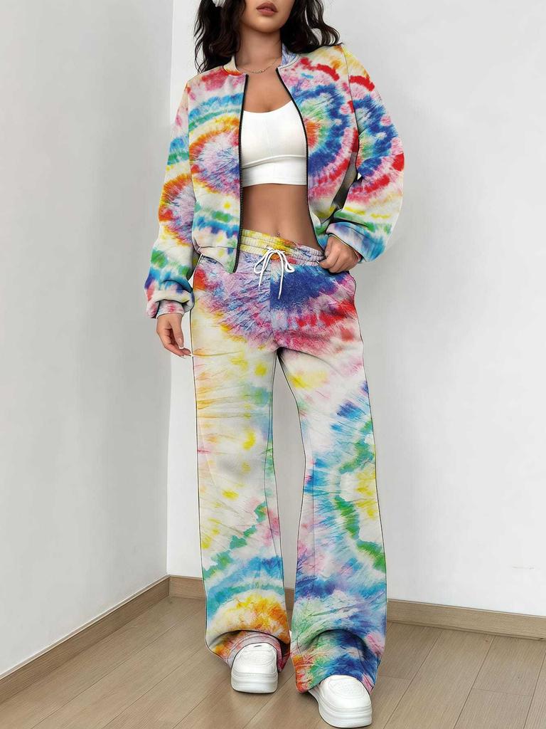Color Tie-Dye Autumn And Winter New European And American Women'S Clothing Striped Printing Suit Women