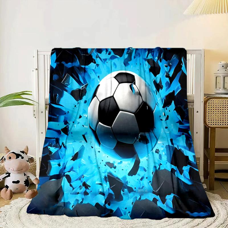 Soccer Ball Bursting Through Blanket Flannel Blanket for Bed, Sofa, Camping, Hiking, Picnic Essentials, Gift for Family Fan Gifts