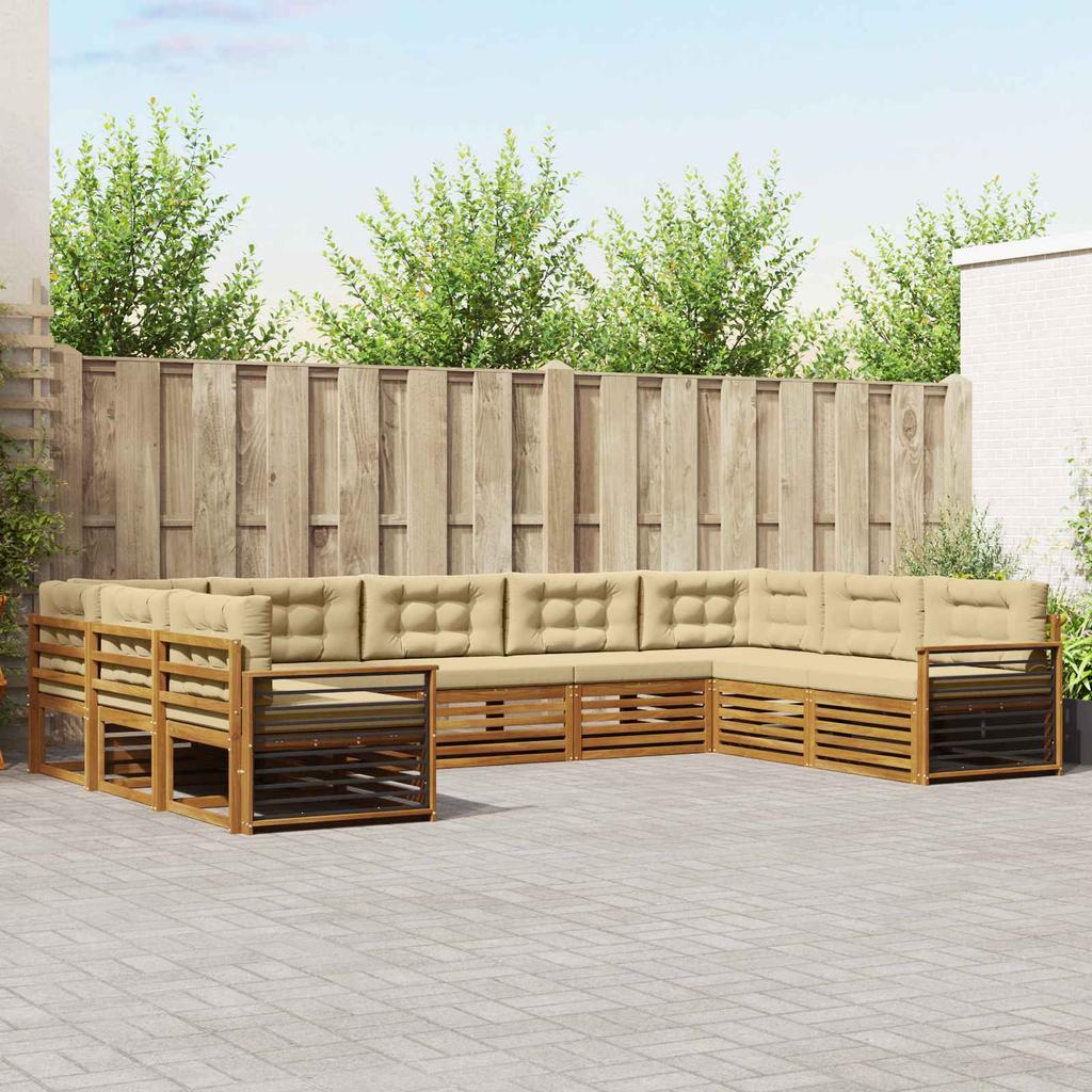 Outdoor Sofa Set 9 pcs Natural and Beige Solid Acacia Wood