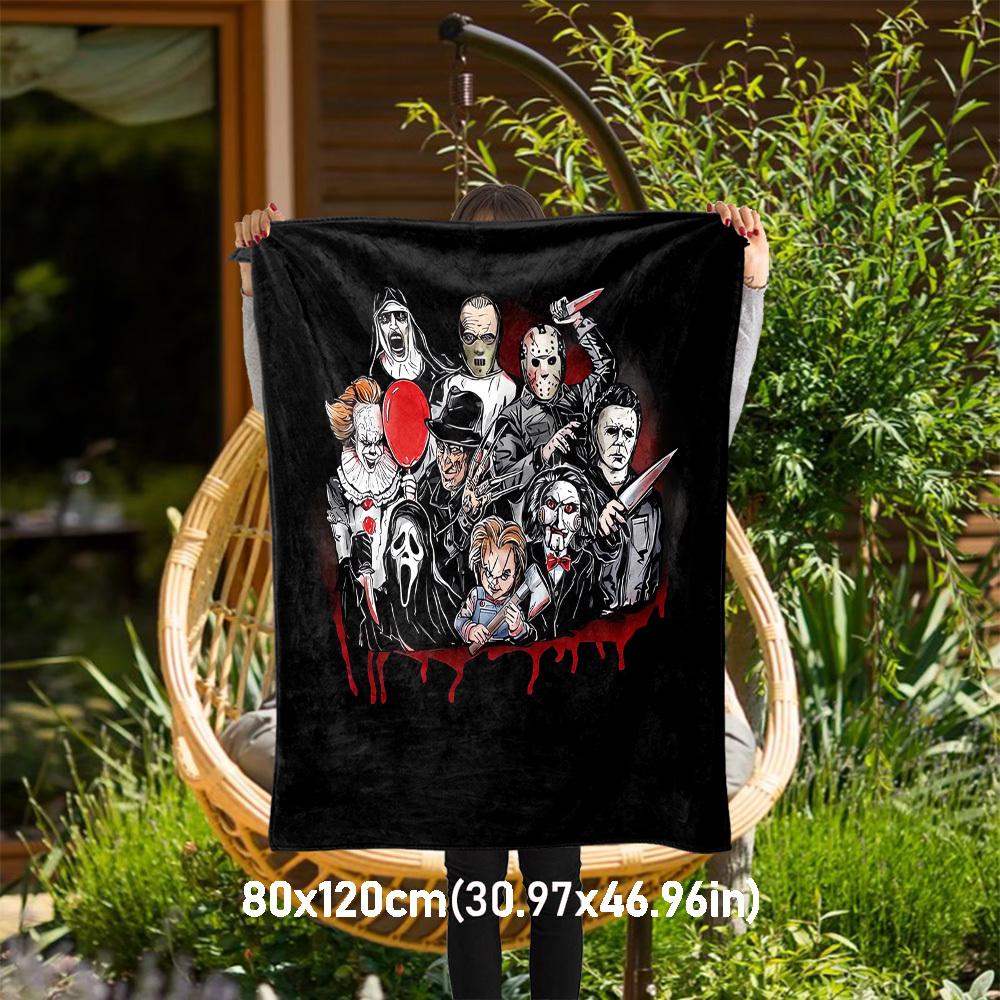 1pc Horror,Characters,Halloween Blanket Throw Blanket,Soft Bedding Cover,Flannel Blankets, Travel,Camping,All Seasons Use 102770 80x120cm