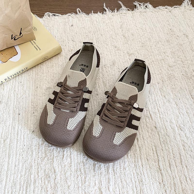 Casual Single Shoes Women's 2025 Spring New Flying Woven German Training Shoes Casual Women's Shoes Lightweight Single Shoes Soft Sole Comfortable M