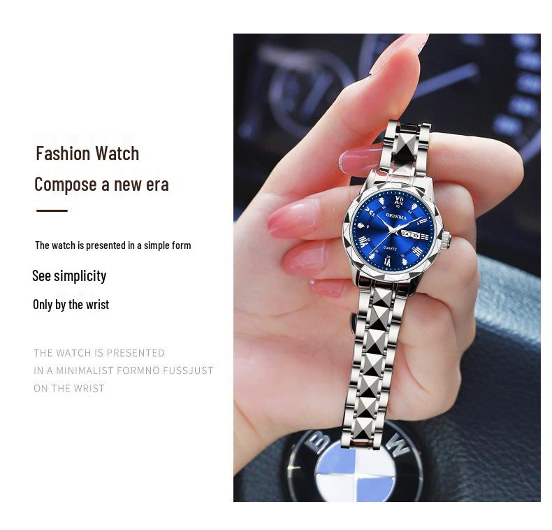 Trendy Versatile Ladies' Diamond-Set Waterproof Luminous Watch - Elegant Goddess Style