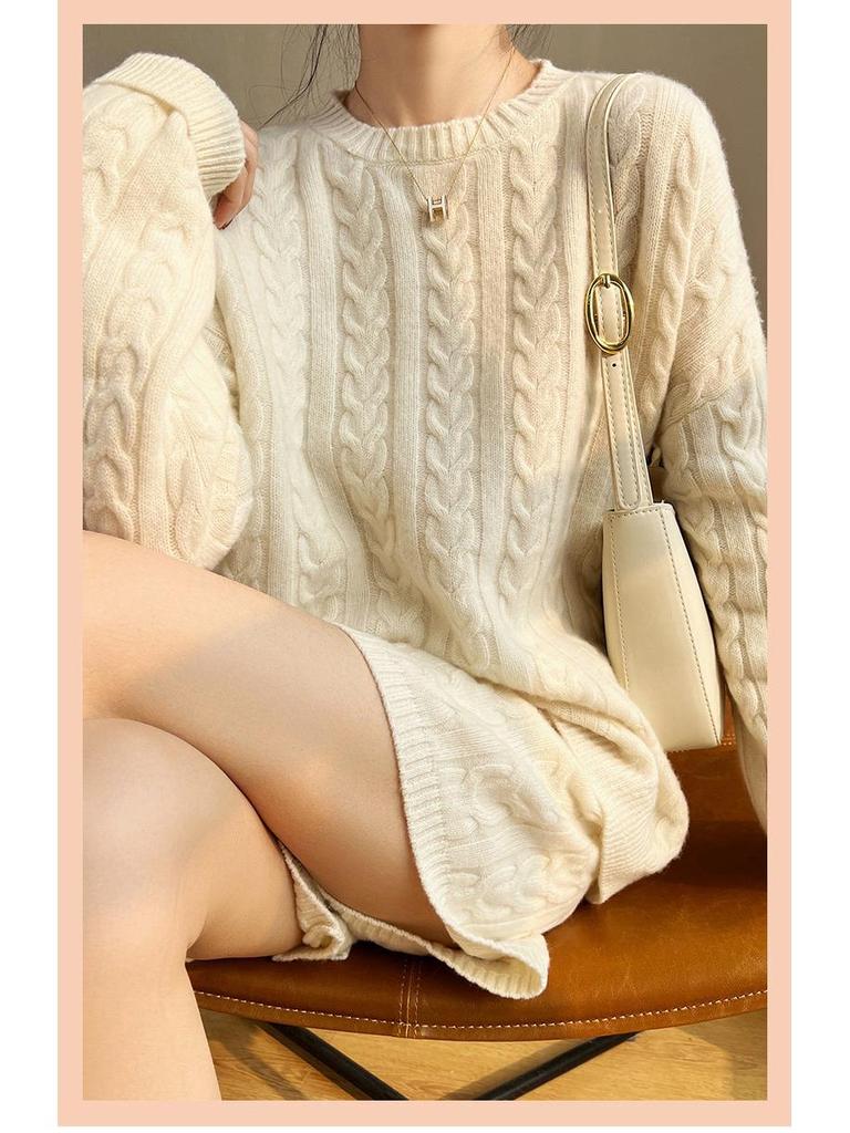 2022 Fall/Winter Women's 100% Wool Casual Knit Sweater & Cashmere Sweatshirt Set