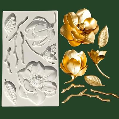 1 Peça de Moldes de Silicone com Flores e Folhas Estilo Barroco, Adequado para Artesanato DIY com Resina, Gotas de Cristal e Decorações de Bolo com Fondant