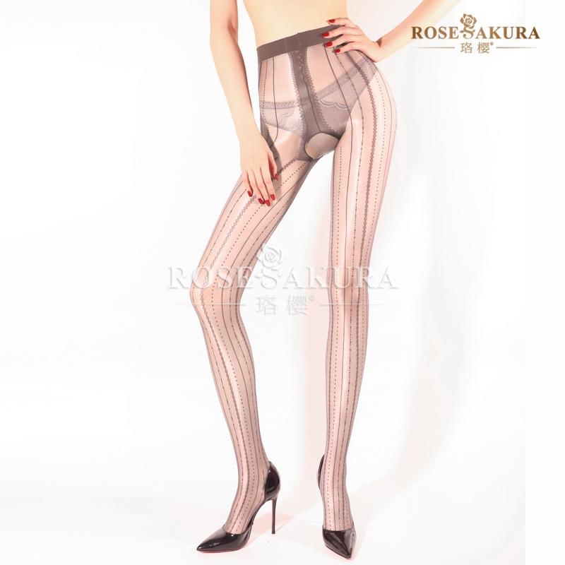 Sexy Aurora Jacquard Pantyhose Open Crotch Female Vertical Tights Party Dance Ootd Legging Self Pleasure Girl Date Wear