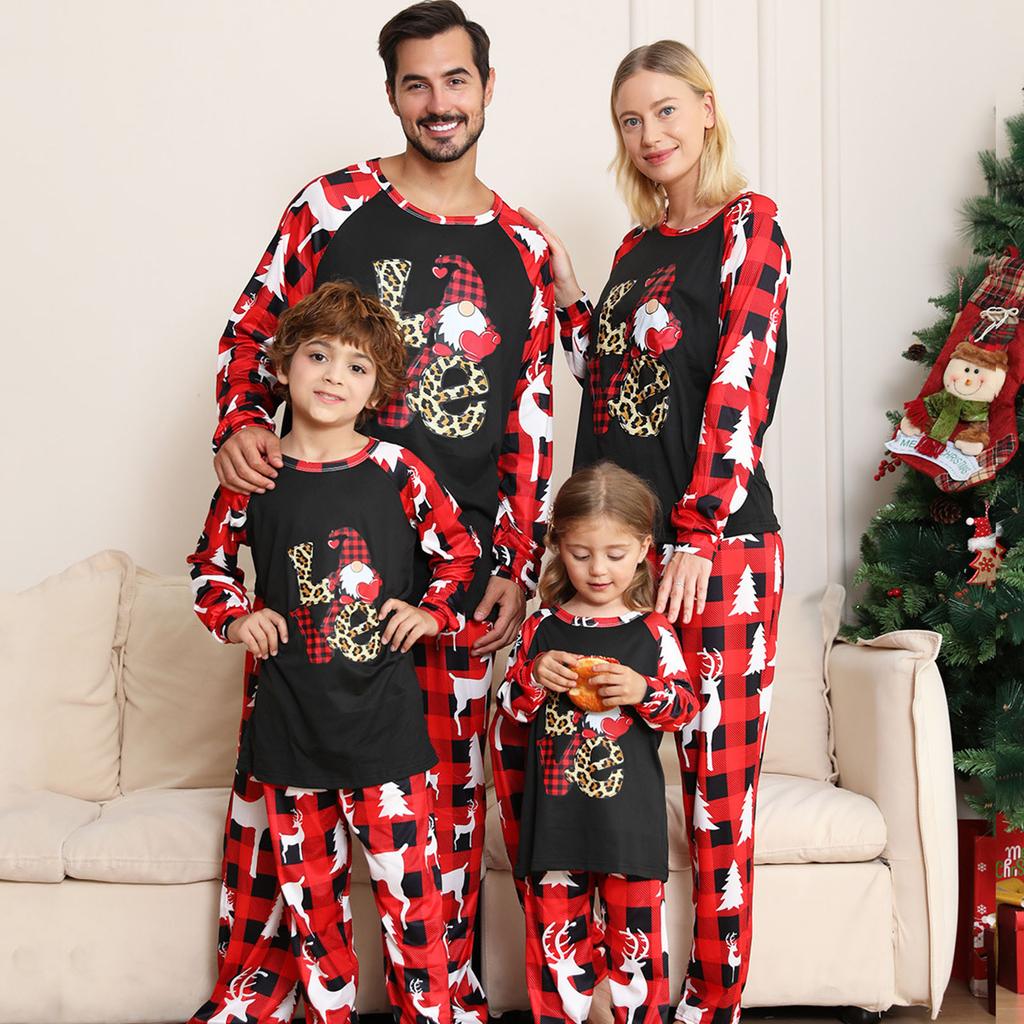 Men's Christmas Plaid Print Family Matching Long-Sleeved Top + Pants Set