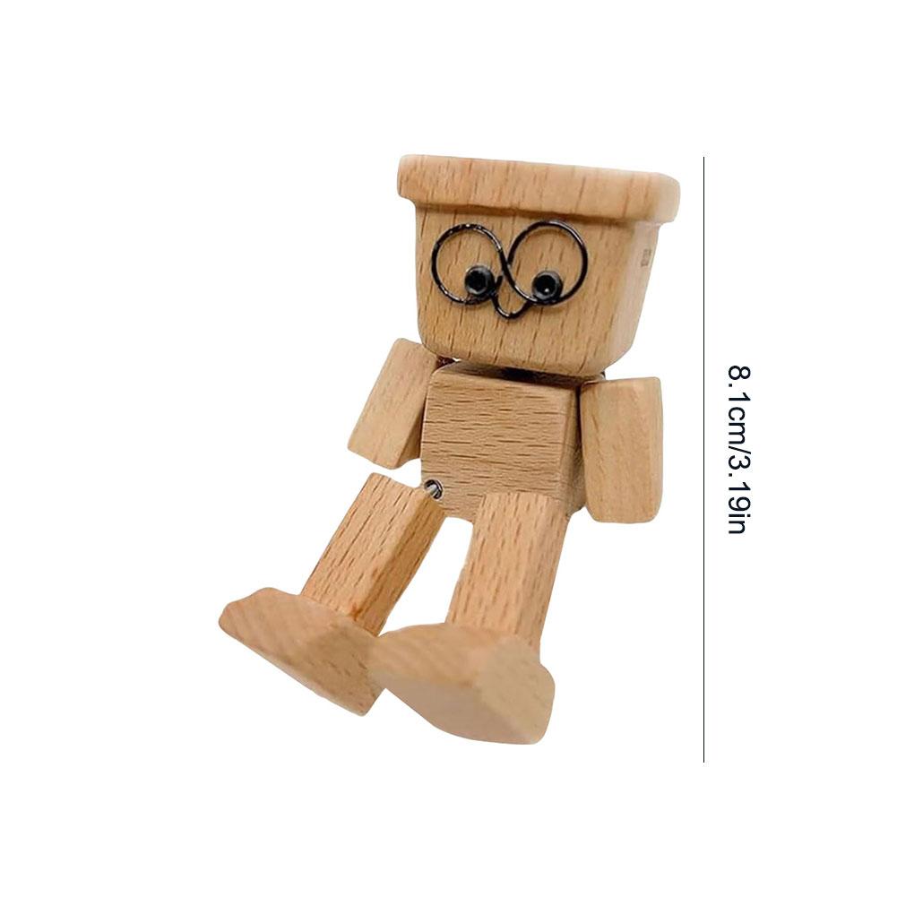 Shaking Wooden Man Figurine Handmade Car Ornaments Action Figure Little Nerdy Dolls Car Accessories Car Ornaments Creative Gifts