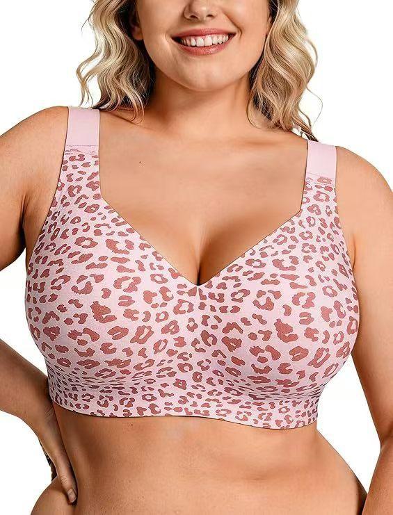 Large Size TK Explosion Full Coverage Leopard Print Seamless Gathering Soft Support Bra Underwear