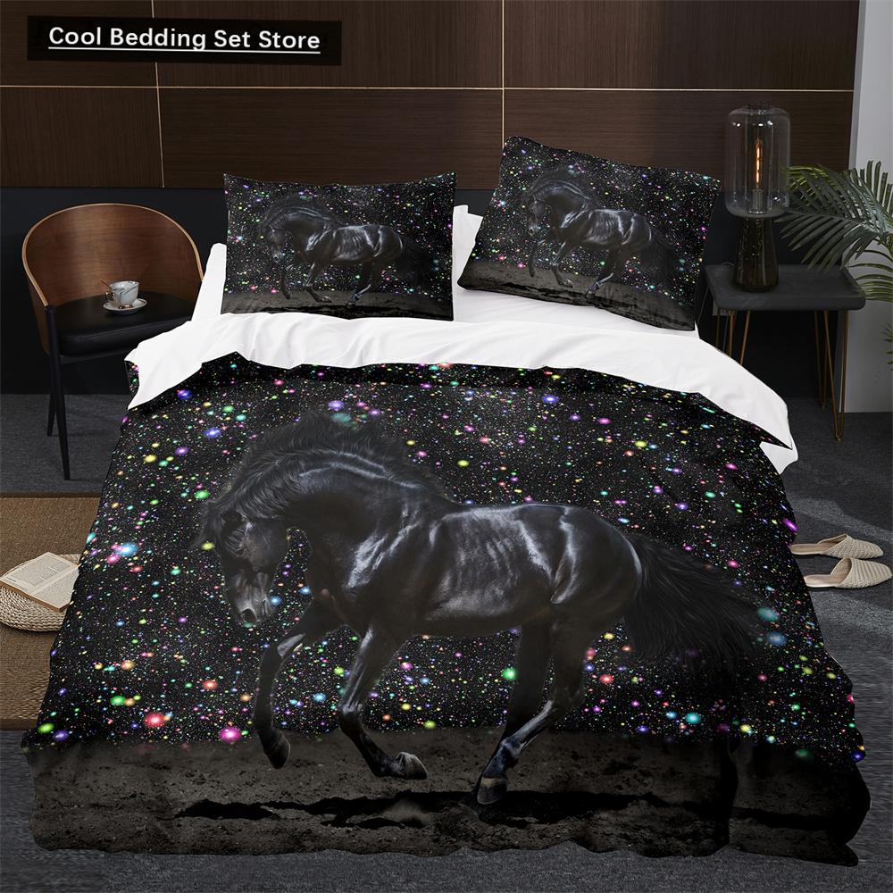 Comforter 3D Horse King Queen Size White Running Horses Pattern Bedding Set For Kids Teens Adults Wild Animal Soft