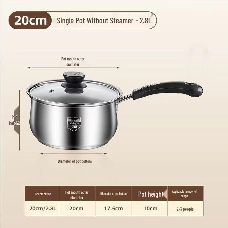 Mini Stainless Steel Milk & Soup Pot with Steamer for Baby Food, Induction Ready