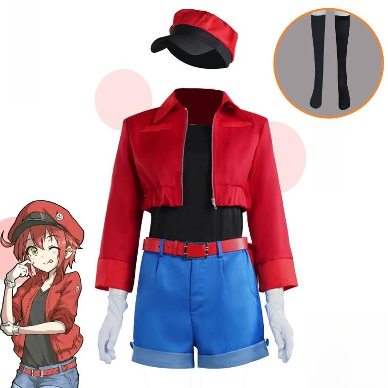Sada kostýmů pro cosplay červených a bílých krvinek z Cells At Work z polyesterové látky pro fanoušky anime a cosplayerů
