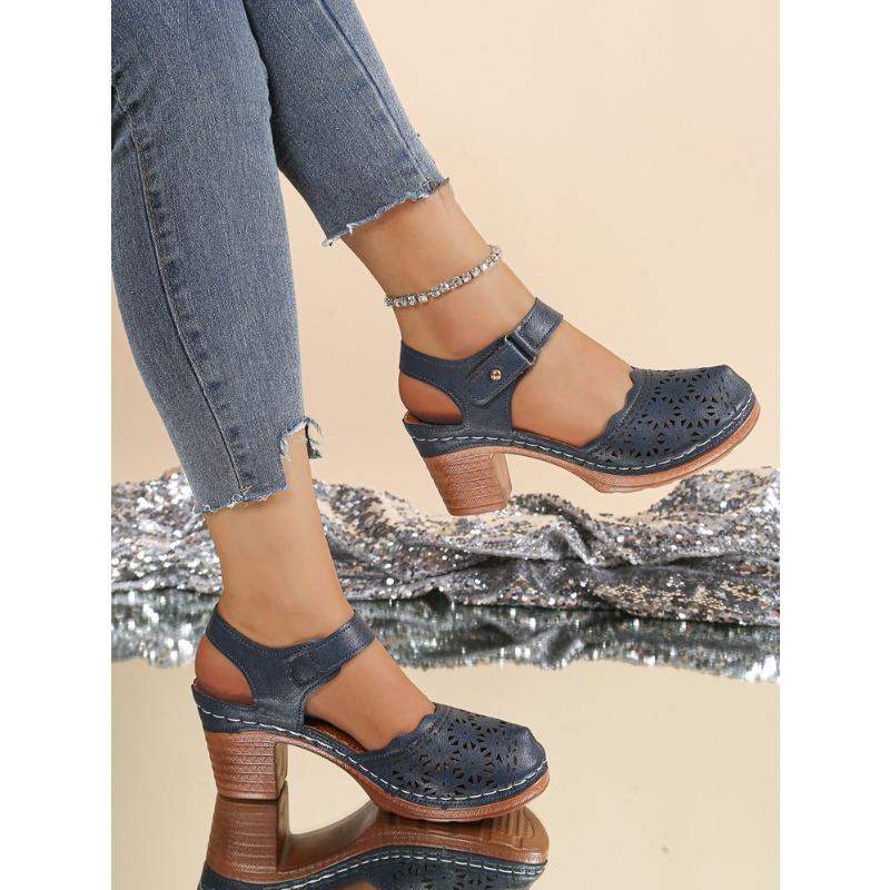 Women's Plus Size Closed Toe Chunky Heel Ankle Strap Cutout High Heel Sandals New Summer Autumn Style